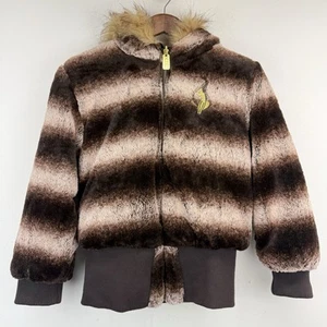 Baby Phat Y2K size Large Girls Brown Faux Fur Hip Hip Reversible Bomber Jacket - Picture 1 of 18
