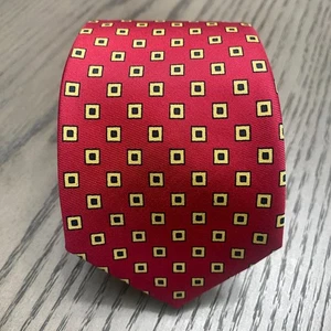 Brooks Brothers Makers Necktie Red Yellow Squares Geometric All Silk Tie USA VTG - Picture 1 of 8
