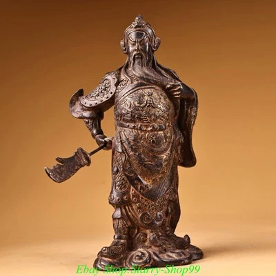Chinese Dynasty Bronze Gilt Dragon Beast Pattern Guangong Guanyu Generals Statue - Image 1 of 4