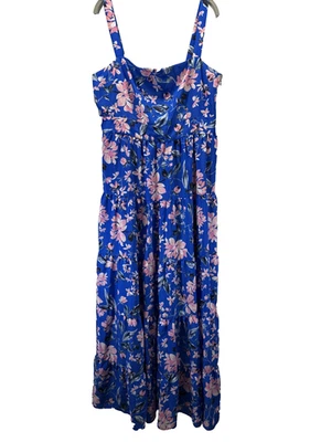 Eliza J Women's Maxi Dress Size 18 Blue Pink Floral Tiered Ruffle Smocked Zipper - Image 1 of 4