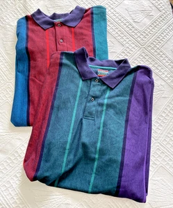 Lote 2 Camisas Polo de Golf Roundtree & Yorke Multicolor 100% Algodón Rayas Verticales - Imagen 1 de 16