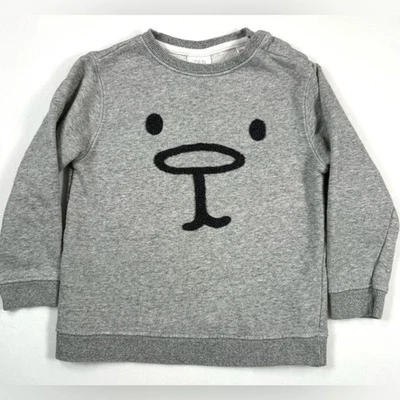 ZARA Baby медведь лицо толстовка 3-4Y серый уютный милый минималист мягкий удобный - Изображение 1 из 4