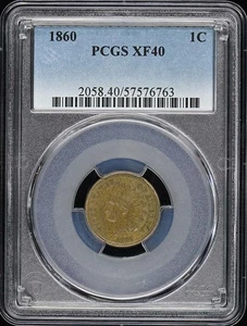 1860 1C Indian Cent - Type 2 Copper-Nickel PCGS XF40 - Picture 1 of 4