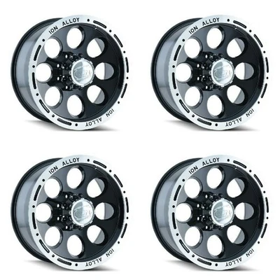 Set 4 16" Ion 174 16x8 Black Machined 8x6.5 Wheels -5mm For Chevy Ford Rims - Image 1 of 4