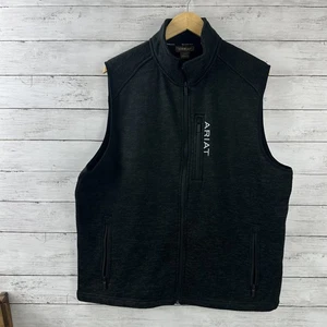 Ariat Fleece Vest Mens Large Black Full Zip Up Knit Western Cowboy Mock Neck - Picture 1 of 12