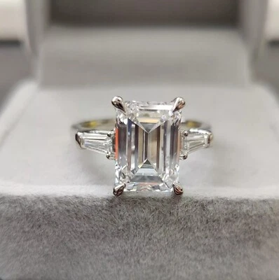 IGI, 3.50CT Lab Grown Emerald & Tapper Baguette Diamond Trilogy Ring In Platinum - Image 1 of 4