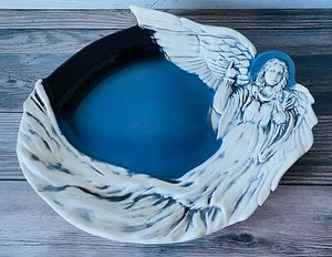 Ceramic Blue Oval 3D Figural Angel Serving Platter Plate Tray ~ EUC Spiritual  - Picture 1 of 7