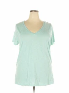 Ava & Viv Women Aqua Blue Green Short Sleeve T-Shirt Sz 2X Slub Knit V-Neck - Picture 1 of 2