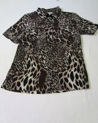 Blusa DonnKenny Mujer Abotonada Talla Pequeña Marrón Estampado Animal Manga Corta Foto 1 de 4