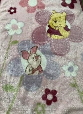 Vintage Winnie The Pooh Piglet Soft Fleece Baby Crib Blanket Pink Flowers 29”x44 - Image 1 of 4