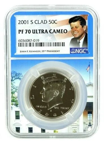 2001 S Kennedy Proof Clad 50c NGC PF70 Ultra Cameo - White House Core Cover