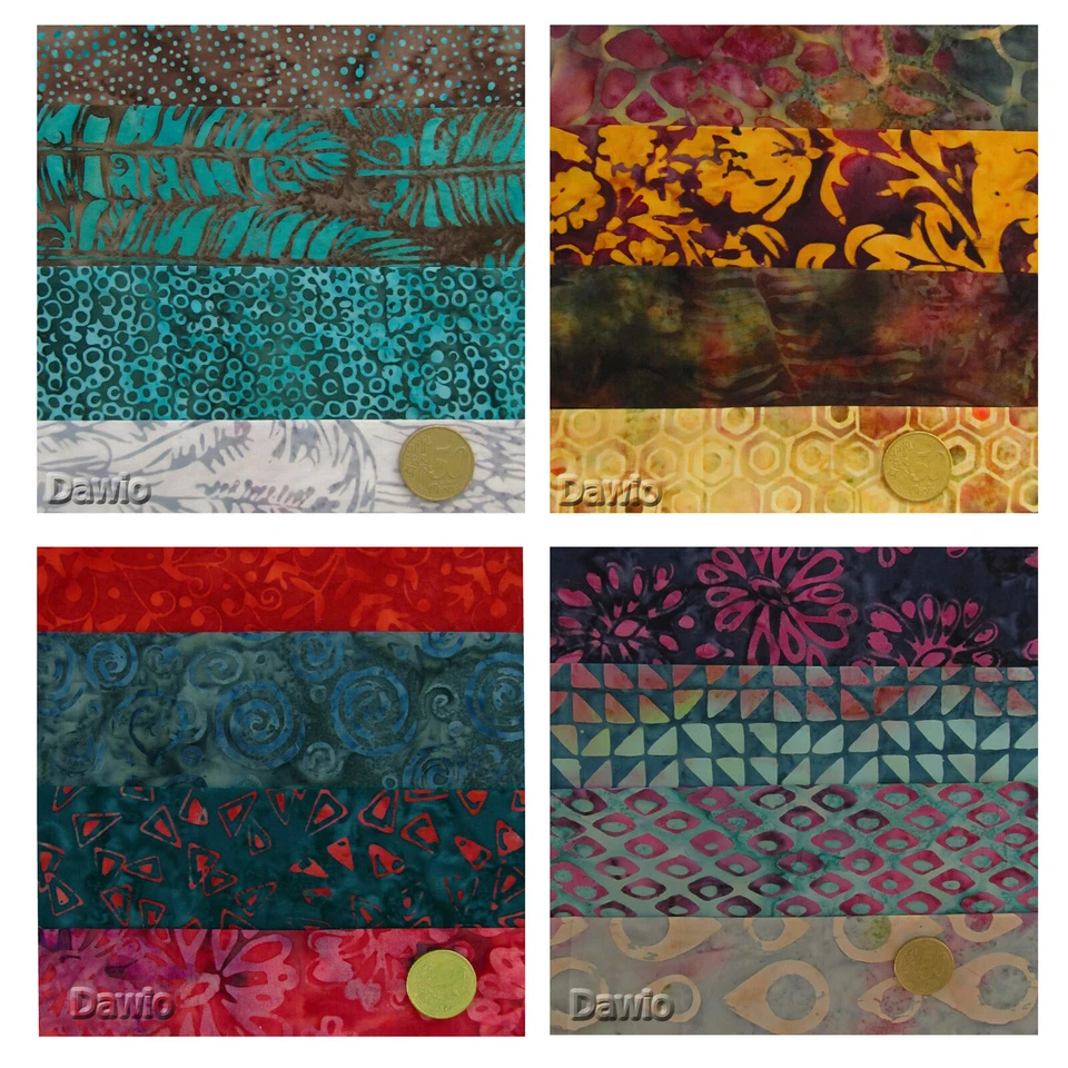 Batik Stoffpaket 4 Stoffe bunt Patchwork Scraps Deko Quilt Stoff €18/m - Bild 1 von 1