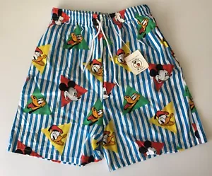 NWT Vintage Disney Mickey & Co. Blue Striped Characters Cotton Shorts Kids 10/12 - Picture 1 of 10