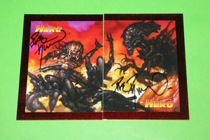 1993 ALIENS PREDATOR PROMO 2 CARD SET RED HERO MASTER-FOIL SIGNED DAVE DORMAN - Picture 1 of 15