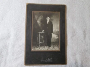 Antique Cabinet Card Photo Young Victorian Boy With Book & Table Conrad's Studio - Picture 1 of 3