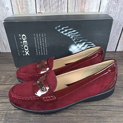 Mocasín sin cordones Geox Respira Lione charol gamuza para mujer 8,5 burdeos nuevo en caja Foto 1 de 4