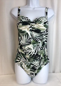 Traje de baño Niptuck de una pieza adelgazante fruncido talla 10 verde tropical blanco - Imagen 1 de 9