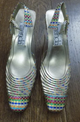 De Colección Amanda Wendy Dorado Plata Rosa Verde Metálico Cuadros Tacón Eslinga 7W EMISIÓN Foto 1 de 4