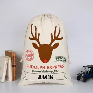 More details for personalised rudolph express reindeer santa gift sack christmas xmas 70cm x 50cm