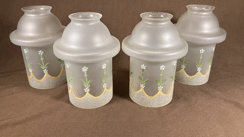 4 Matching Antique Art Deco Arts Crafts Glass Lamp Light Shade 2 1/4" Fitter Cover