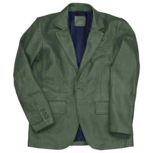 Men's Real Lambskin Leather Dark Green Handmade Button Blazer Slim Fit Genuine - Picture 1 of 5