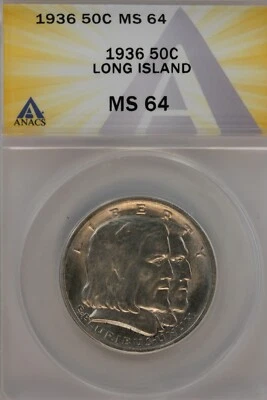 1936   .50   ANACS    MS 64   LONG ISLAND    Classic Silver Commemorative Coin - Image 1 of 2
