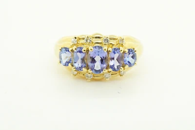 Womens 14K Yellow Gold Ring with Diamonds and Tanzanites #22497 - Image 1 of 4