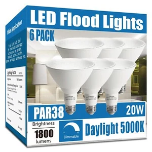 Par38 LED Flood Light Bulbs Outdoor 6 Pack, Dimmable 5000K Daylight, 20W - Picture 1 of 7