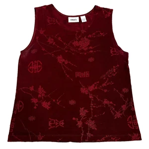 Chico's Travelers Sz 2 Asian Floral Top Liquid Knit Burgundy Reds Elevated Basic - Picture 1 of 6