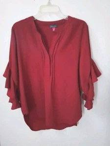 Medium VINCE CAMUTO Red V-Neck Ruffled Sleeves Hi-Lo Blouse Top - Picture 1 of 7