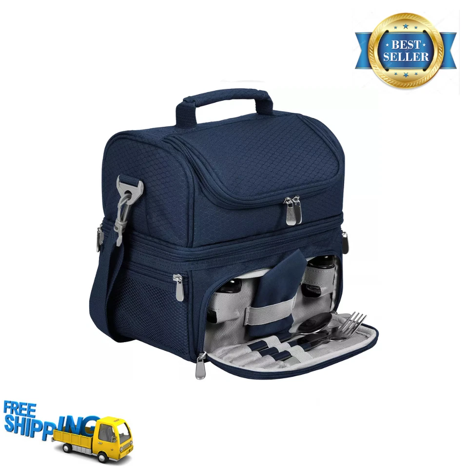 Bolsa de almuerzo refrigeradora Picnic Time Oniva Pranzo azul marino con utensilios, estilo premium Foto 1 de 4