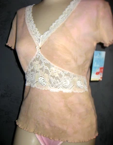 Camiseta Top Claire Pettibone Escote Encaje Inserto Imperio Tie Dye Dream Blush Nueva S 34 - Imagen 1 de 11