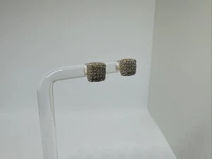 10k Gold Quadrat Form Diamant Micro-Pave Set Schraubverschluss Ohrringe, keine Rückseiten - Bild 1 von 11