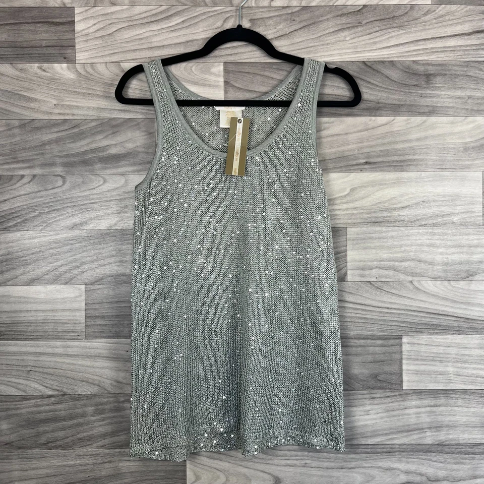 Matty M Tank Top Women's Small Gray Sequin Knit Sleeveless Scoop-Neck Pullover - Image 1 of 4