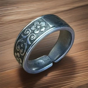 Vintage japanischer Löffel Ring Edelstahl umfunktioniert Besteck Band Größe 14,5 - Bild 1 von 9