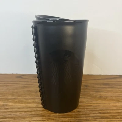 Starbucks 2015 Ceramic Tumbler Travel Mug Mermaid Black w lid Studded 10 fl oz - Image 1 of 4