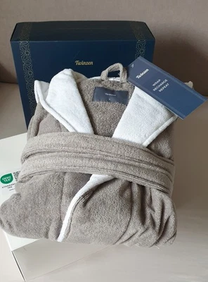 NEU Damen Bademantel Sauna Strand Twinzen Taupe-Weiß mit Kapuze Gr. S - Bild 1 von 4