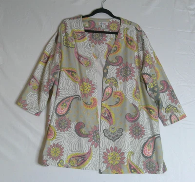 D & Co Denim Company 3X Colorful Knit Open Front Cardigan Paisley Boho Festival - Image 1 of 4