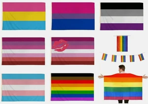 LGBT Pride Festival Flags 5ft x 3ft - Rainbow Lesbian Gay Transgender Bisexual - Picture 1 of 10