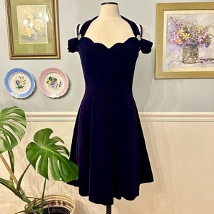 Vintage 90er lila Ballkleid 12 Whimsigoth Samt überbacken schulterfrei Party HOCO - Bild 1 von 15