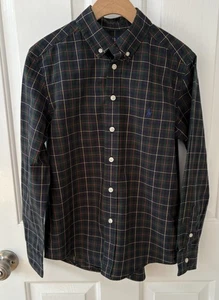 Ralph Lauren Boy Cotton Stretch Shirt M 10 12 Button Down L/S Green Tartan Plaid - Picture 1 of 8