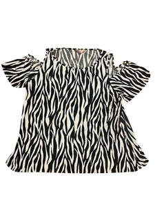 Amana Women’s IX Stretchy Pullover Blouse Open Shoulder Zebra Print - Picture 1 of 3