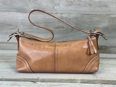 Винтажный Y2K тренер коричневый кожаный Hampton багет Hobo наплечная сумка 8A64 2000-х - Изображение 1 из 3