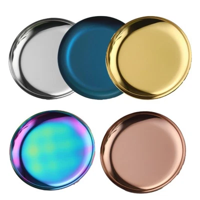 Stainless Steel Storage Tray Round Jewelry Plate Cosmetics Plate Dish Dessert - Image 1 of 4