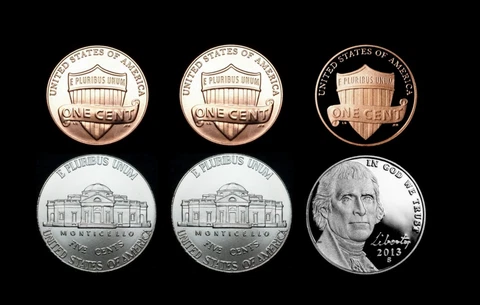 2013 P+D+S Lincoln Shield & Jefferson Nickel Mint Proof Set ~ PD from Bank Roll Cover