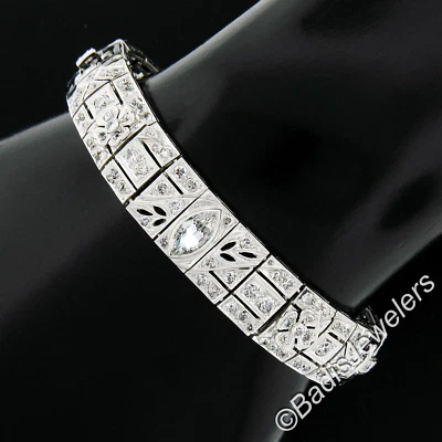 FANCY Antique Art Deco Platinum 6.03ct Diamond & Black Onyx 10.9mm Line Bracelet - Image 1 of 4