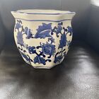 Chinoiserie Blue And White Chinese Floral Fishbowl Style Large Planter Pot 7.5”