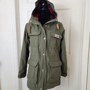 Penfield Kasson Women's Hooded Jacket Green Red Plaid Parka Snaps Pockets XS - Picture 1 of 10