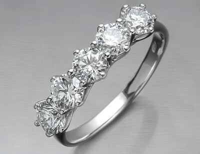 2.0Ct Round Cut Five Moissanite Engagement Smart Ring 14K White Gold Plated - Image 1 of 4