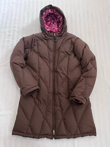 LL Bean Girl's Full Zip Down Filled Long Puffer Jacket Size XL 18 Brown - Picture 1 of 9